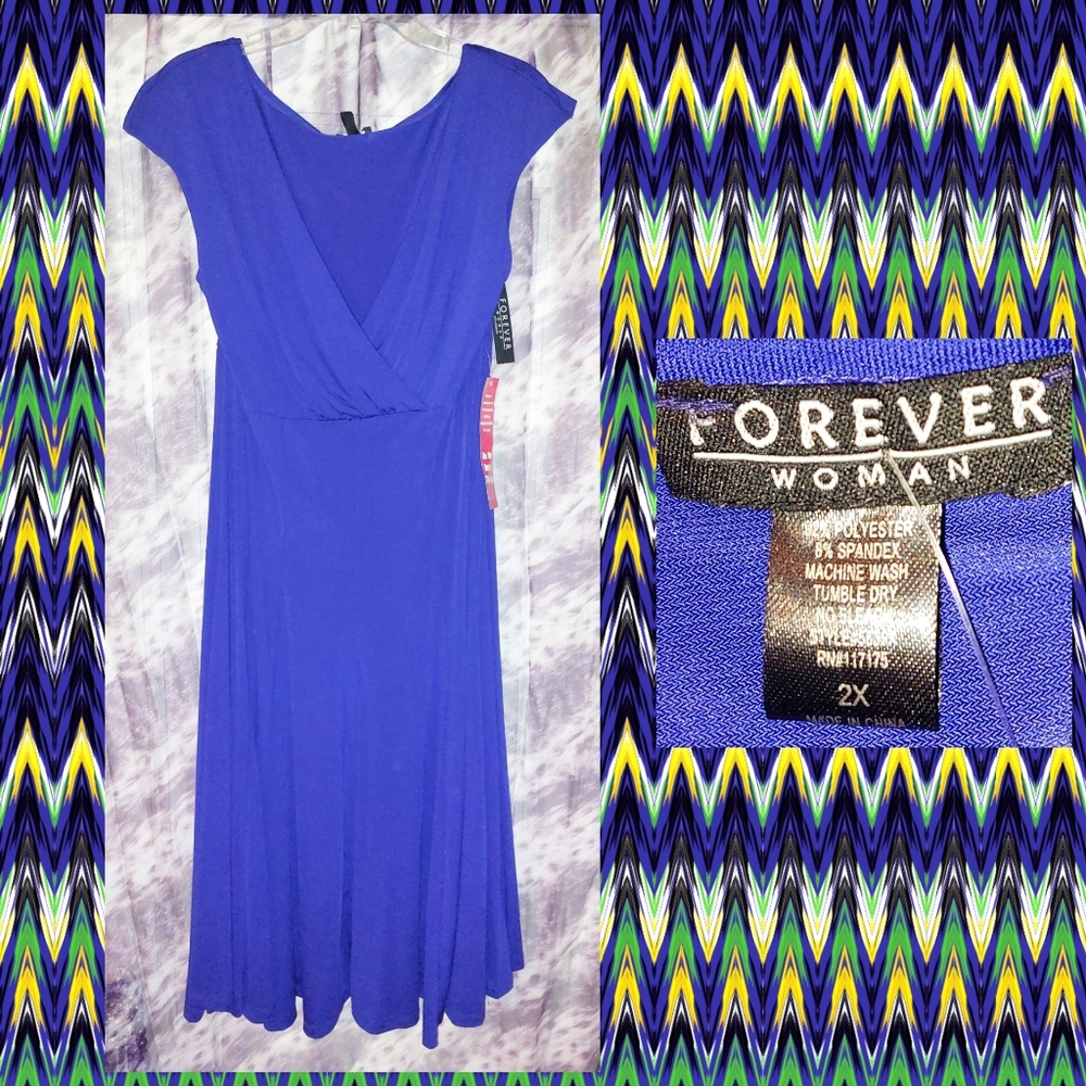 Forever Woman brand Purplish Blue Soft Knit Swing A-Line Dress Sz 2X(14/16/18)